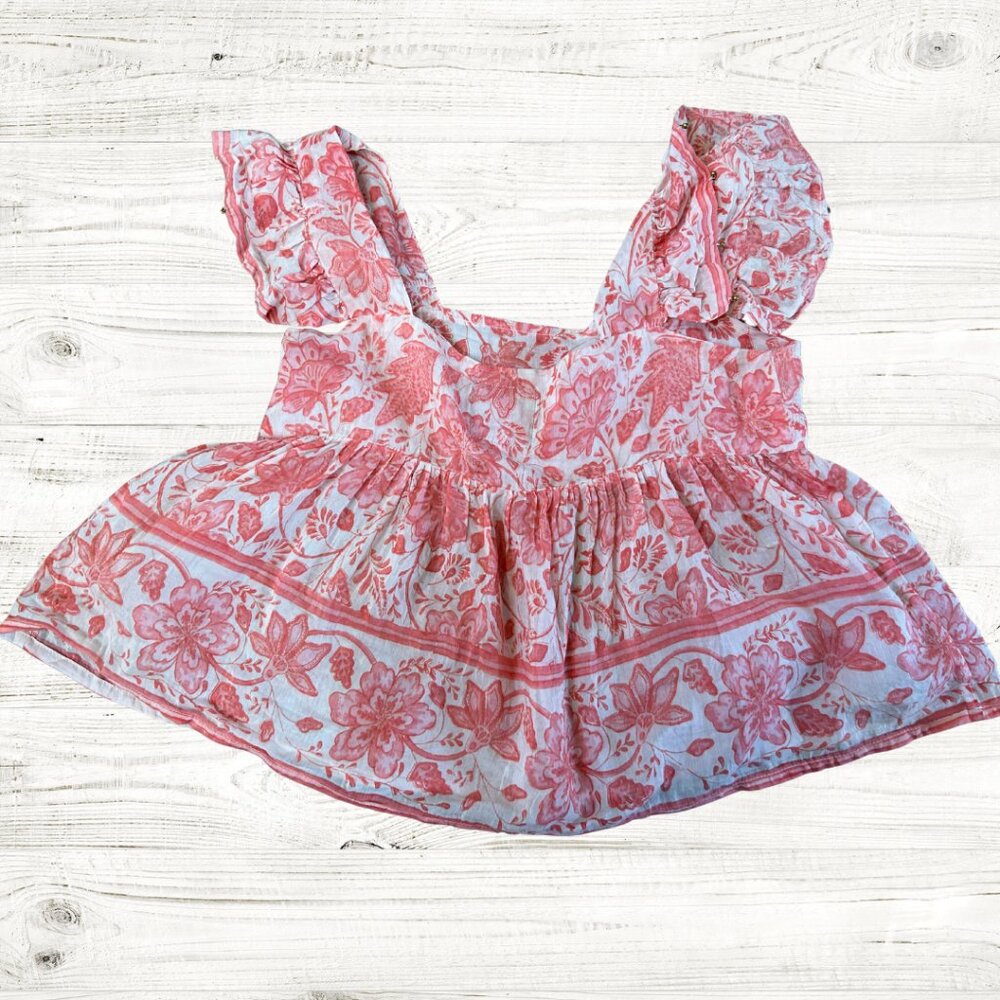 Bell Ruffle Pink Print Peplum/Babydoll Top - Picture 3 of 3